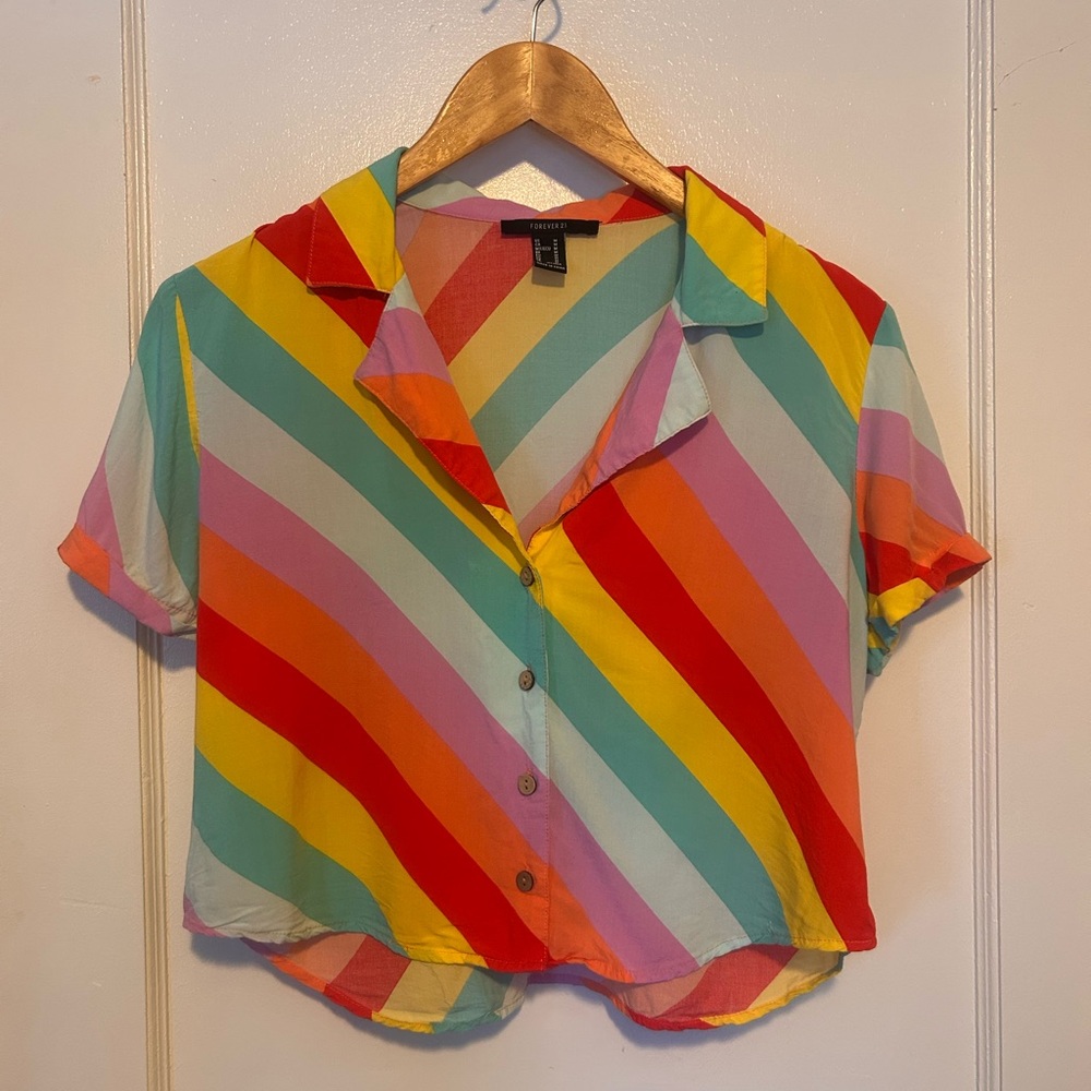 Rainbow 🌈 Cropped Button Up Blouse